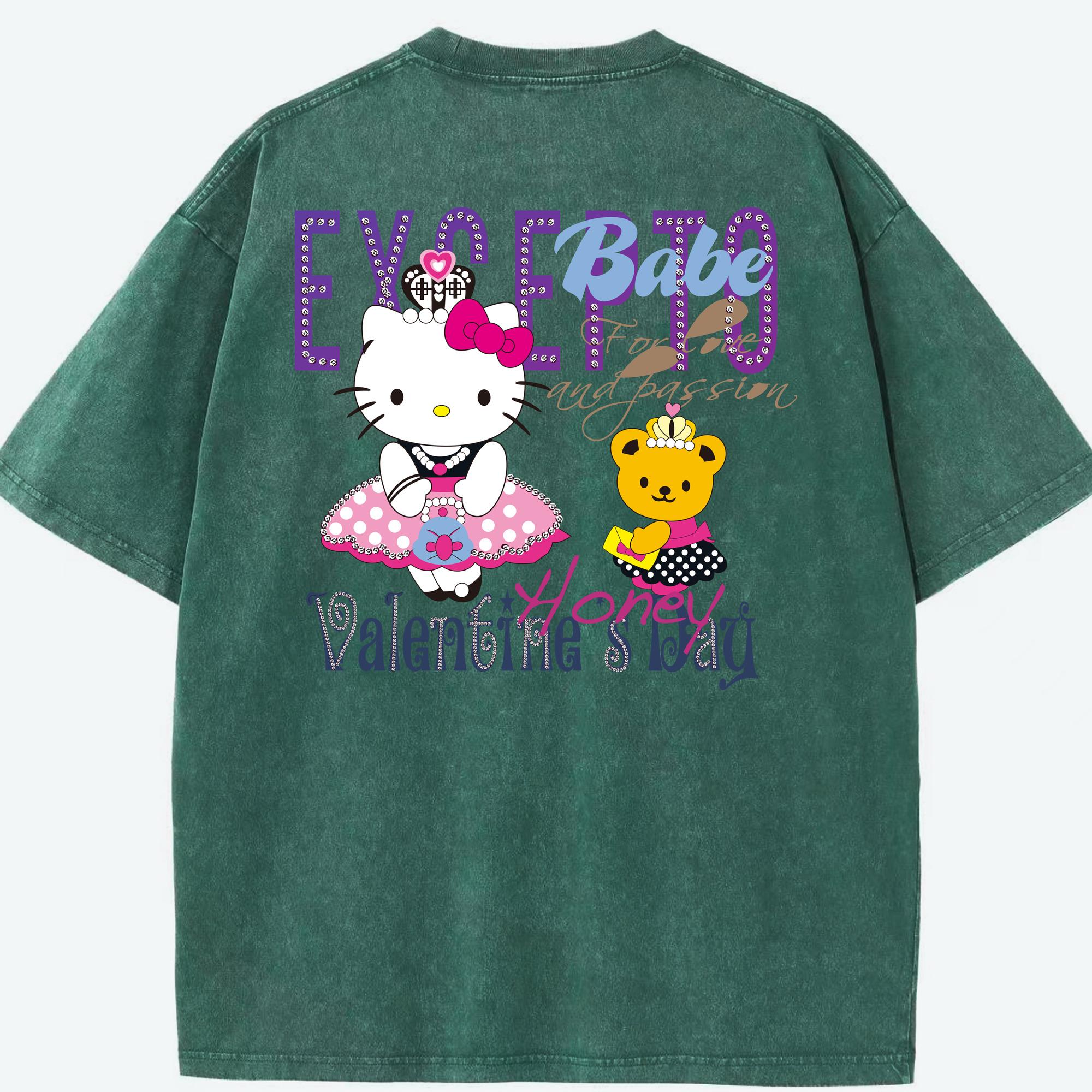 （画像用） Hello Kitty ハローキティ 綿100% ヴィンテージ風 半袖Tシャツ（背面プリント）